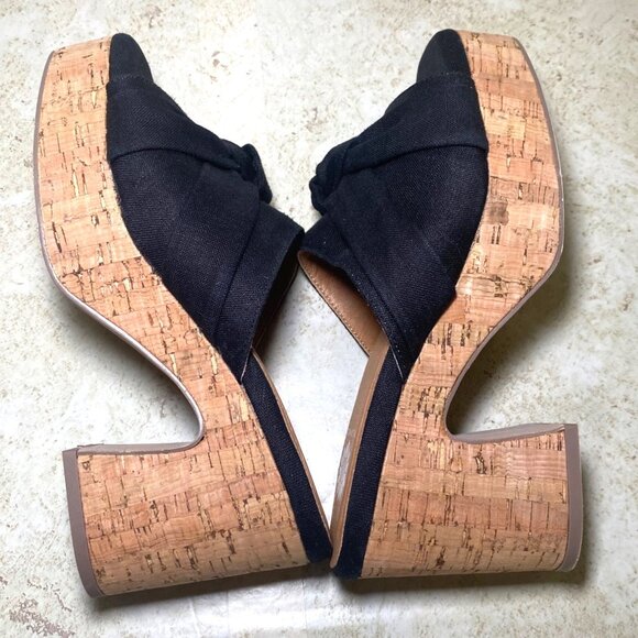 Yellow Box Black Knotted Wedge Heel Sandals Cork Platform & Heel Womens Sz 7 - Picture 6 of 8